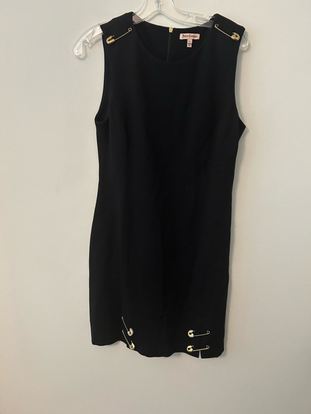 Juicy Couture Black Sheath Dress with Gold Safety Pin Details
